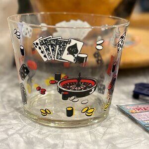 VTG Hazel Atlas MCM Casino Gambling Theme Ice Bucket W/ Tongs c1950s